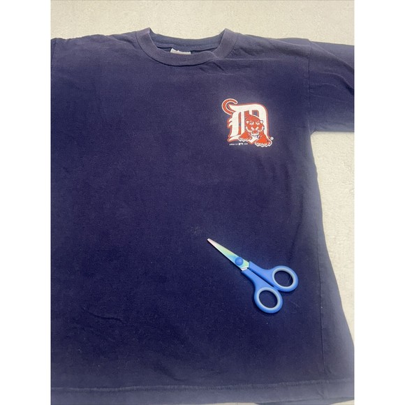 Vintage 90s Logo 7 Detroit Tigers MLB Navy Blue Graphic T-Shirt Youth Size Large - Picture 4 of 8